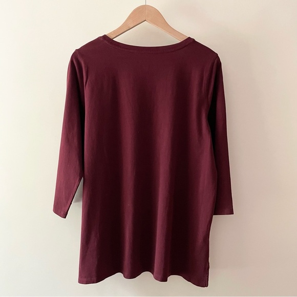 Talbots Burgundy Sequin Owl Top 100% Cotton 3/4 Length Sleeve Size 1X - Picture 6 of 10
